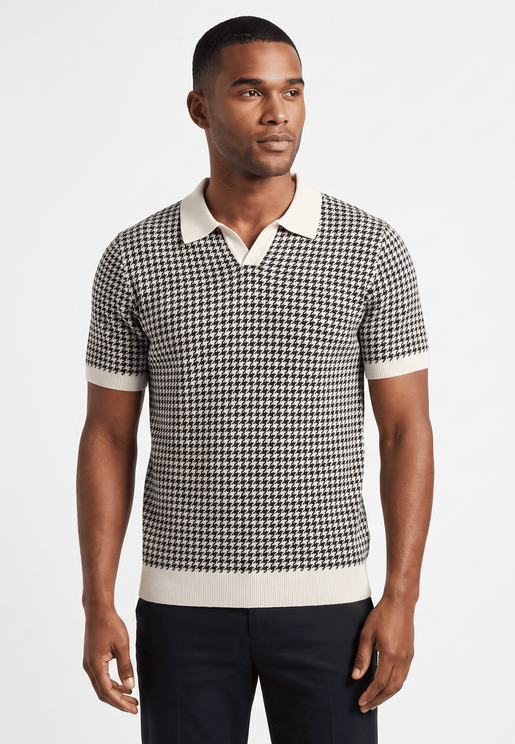Cotton Buttonless Houndstooth Polo