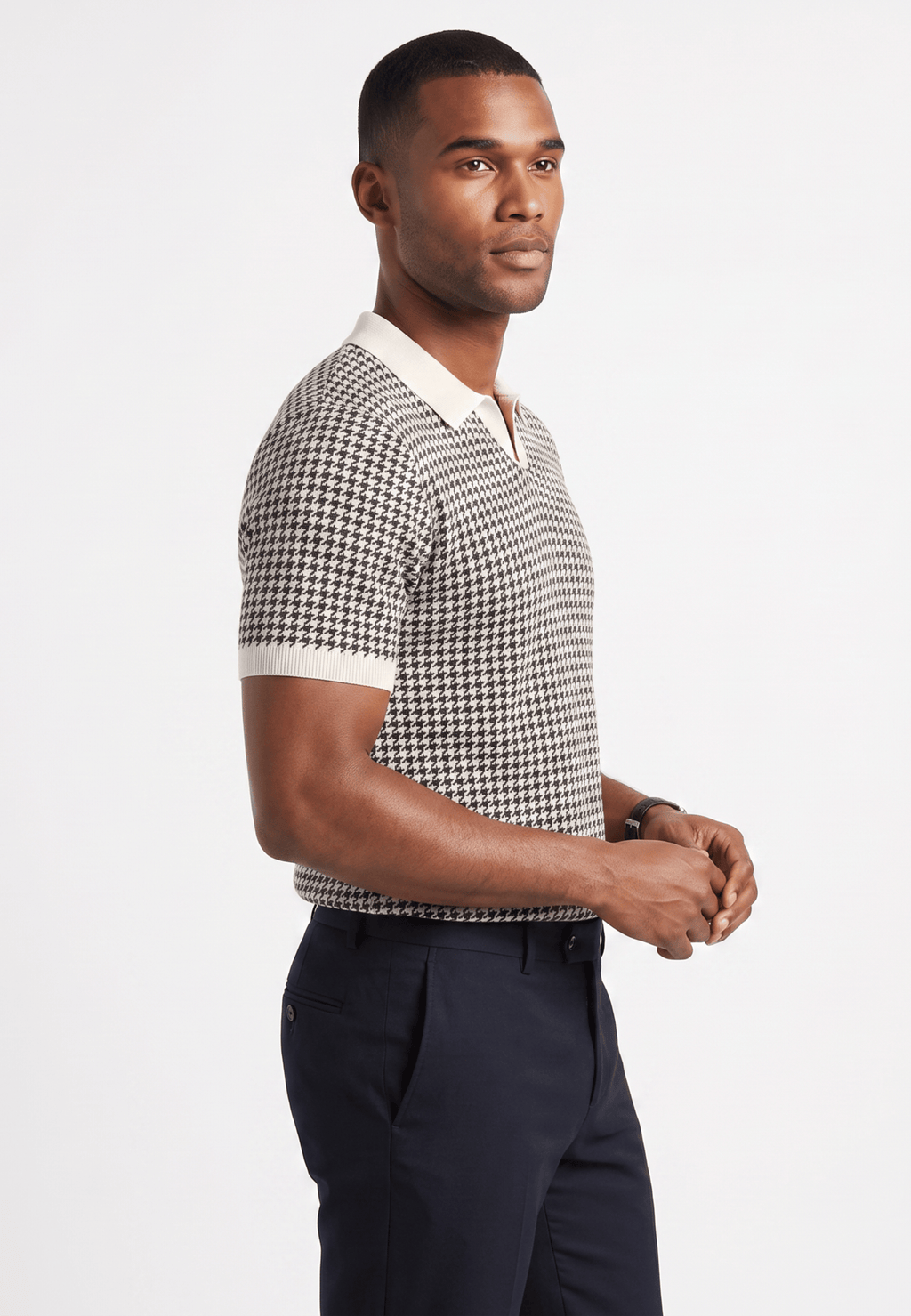 Cotton Buttonless Houndstooth Polo