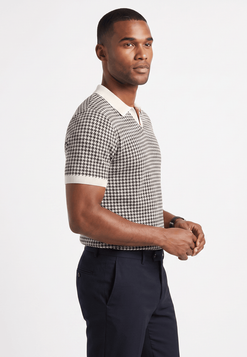 Cotton Buttonless Houndstooth Polo