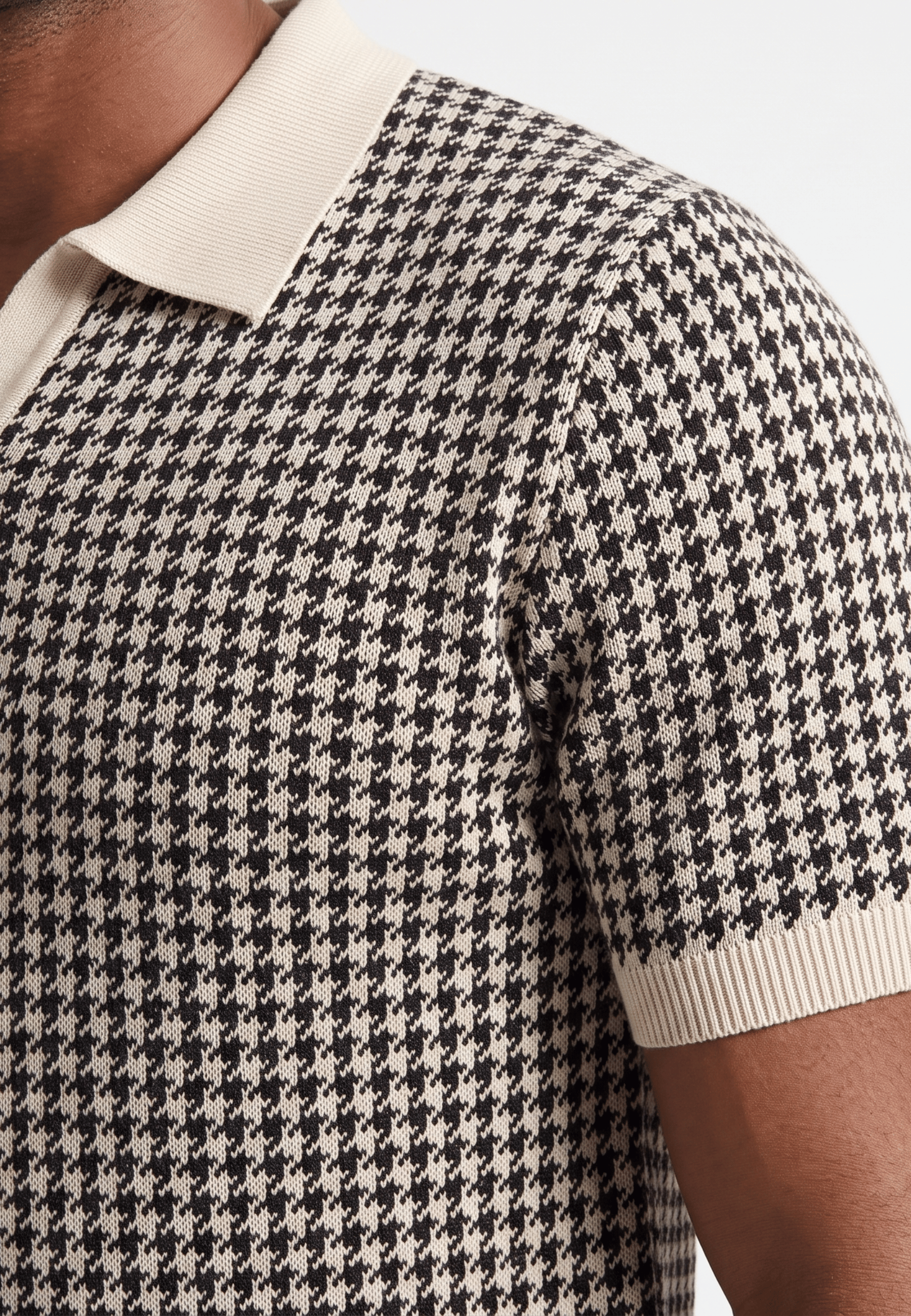 Cotton Buttonless Houndstooth Polo