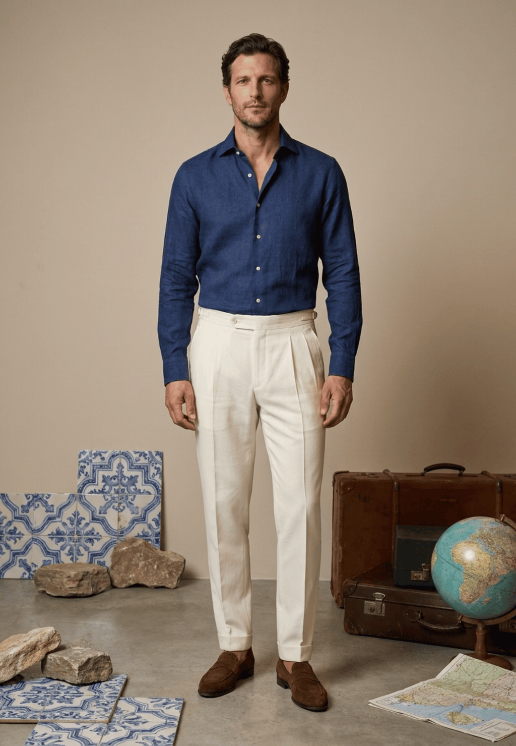 MTO Navy Washed Linen Shirt