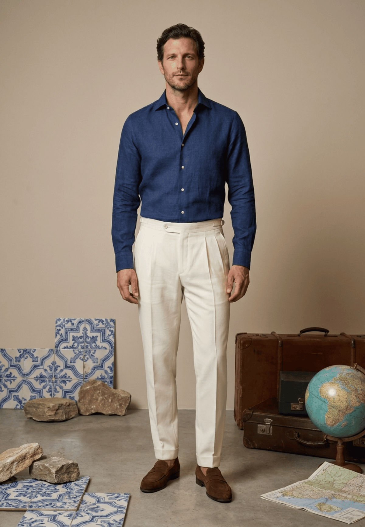 MTO Washed-Linen-Hemd — Marineblau