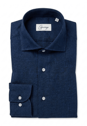 MTO Navy Washed Linen Shirt