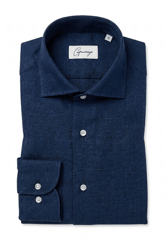 MTO Navy Washed Linen Shirt