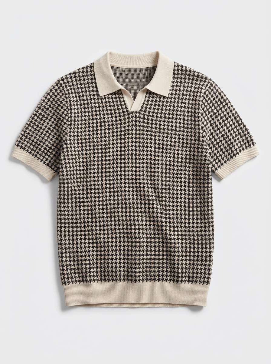 Cotton Buttonless Houndstooth Polo